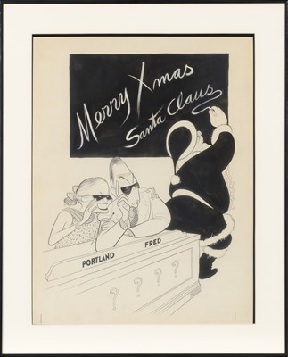 Lot 560 - An original Al Hirschfeld depicting Fred Allen and Portland Hoffa with Santa Claus