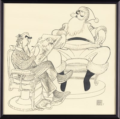 Lot 560 - An original Al Hirschfeld depicting Fred Allen and Portland Hoffa with Santa Claus