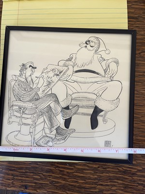 Lot 560 - An original Al Hirschfeld depicting Fred Allen and Portland Hoffa with Santa Claus