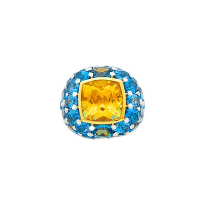Lot 1145 - Mimi Two-Color Gold, Citrine and Blue Topaz Ring
