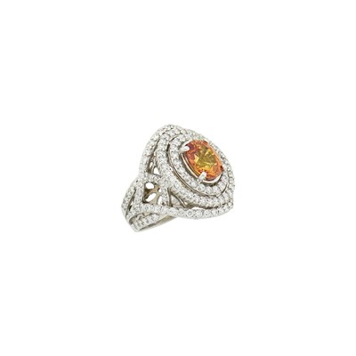 Lot 24 - White Gold, Orange Sapphire and Diamond Ring