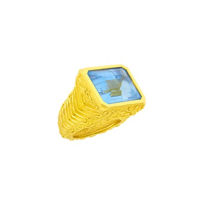 Lot 10 - Denise Roberge High Karat Gold and Aquamarine Ring
