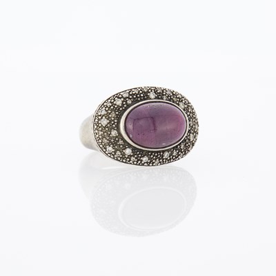Lot 1310 - David Yurman Silver, Cabochon Ruby and Diamond Ring