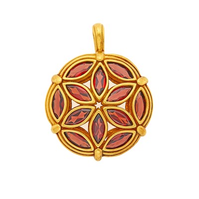 Lot 1216 - Gold and Garnet Enhancer Pendant