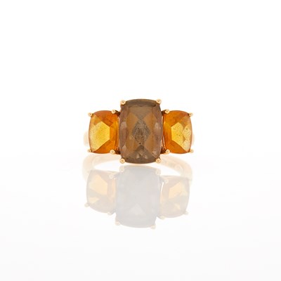 Lot 1217 - Rose Gold, Cabochon Smoky Quartz and Citrine Ring