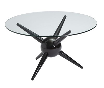 Lot 376 - Gio Ponti Style Dark Stained Wood and Glass "Jacks" Table