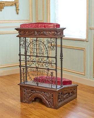 Lot 382 - Spanish Renaissance Style Wrought Iron, Oak and Velvet Prie Dieu