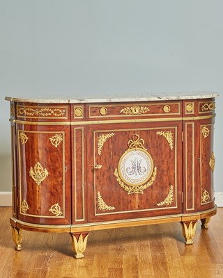 Lot 324 - Louis XVI Gilt-Bronze and Porcelain Mounted Plum Pudding Mahogany Cabinet