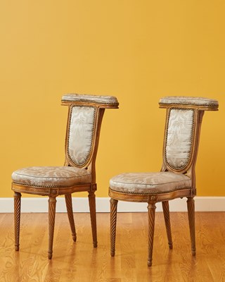 Lot 320 - Pair of Louis XVI Walnut Chaises Ponteuses