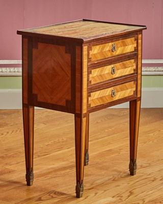 Lot 313 - Louis XVI Kingwood and Tulipwood Three-Drawer Side Table