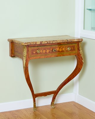 Lot 130 - Louis XV  / XVI Transitional Gilt-Bronze Mounted Kingwood Marquetry Wall-Mounted Console