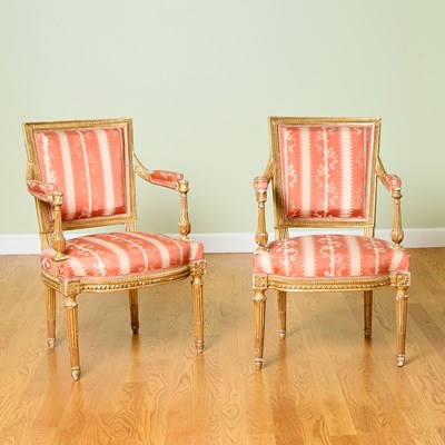 Lot 133 - Pair of Louis XVI Giltwood Fauteuils