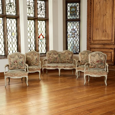 Lot 136 - Louis XV Tapestry Upholstered Painted Salon Suite