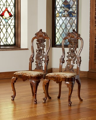 Lot 361 - Pair of Dutch Rococo Finely Carved Walnut Side Chairs