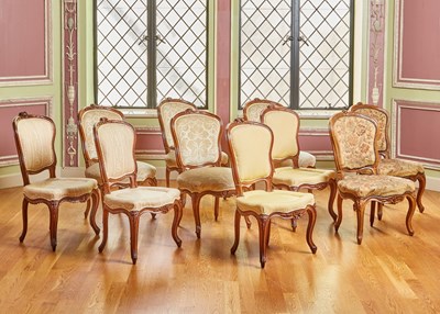 Lot 110 - Assembled Set of Ten Louis XV Carved Walnut Side Chairs