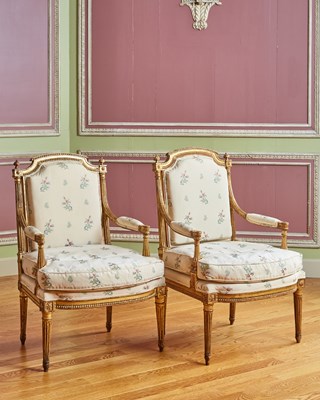 Lot 305 - Pair of Louis XVI Giltwood Fauteuils