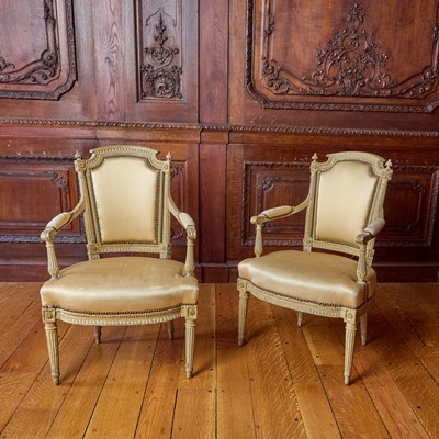 Lot 296 - Pair of Louis XVI Painted Fauteuils