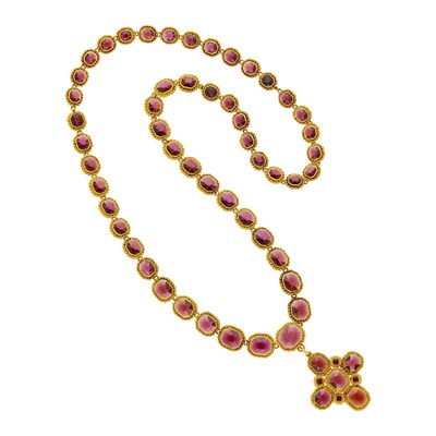 Lot 54 - Long Antique Gold and Garnet Maltese Cross Pendant-Necklace/Pair of Bracelets Combination