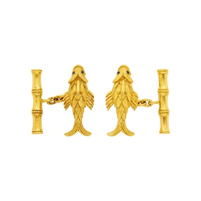 Lot 1043 - Tiffany & Co., Schlumberger Pair of Gold and Sapphire Koi Fish Cufflinks
