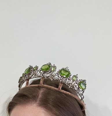 Lot 162 - Belle Epoque Silver, Gold, Peridot and Diamond Necklace/Tiara Combination