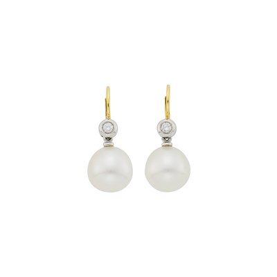 Lot 1134 - Paspaley Pair of Two-Color Gold, South Sea Cultured Pearl and Diamond Pendant-Earrings