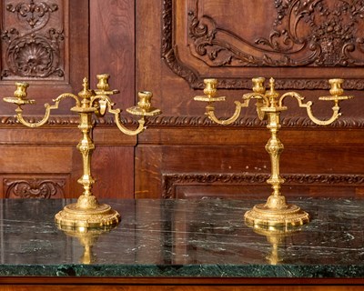 Lot 368 - Pair of Louis XIV Gilt-Bronze Three-Light Candelabra