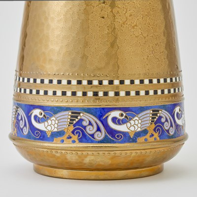 Lot 756 - WMF Art Deco Enameled Brass Two-Handled Vase