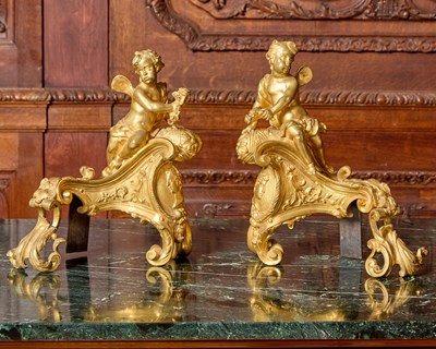 Lot 81 - Pair of Régence Gilt-Bronze Figural Chenets