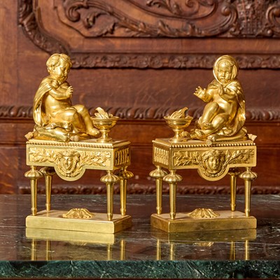Lot 278 - Pair of Diminutive Louis XVI Gilt-Bronze Figural Chenets