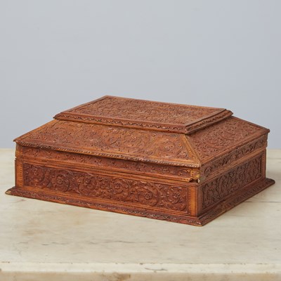 Lot 370 - Fine Dome-Top Carved Wood "Bagard" Box