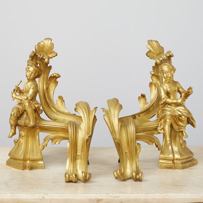 Lot 473 - Pair of Louis XV Style Gilt Bronze Figural Chenets