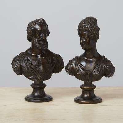 Lot 167 - Pair of French Patinated Bronze Busts of Henry IV and Marie de Medici