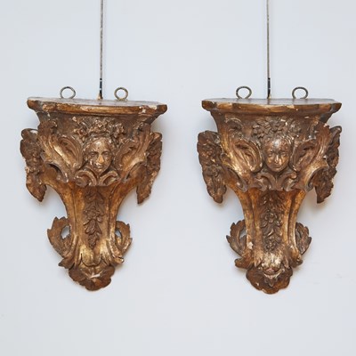 Lot 102 - Pair of Louis XV Cherub Giltwood Wall Brackets
