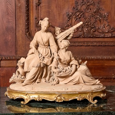 Lot 217 - French or Belgian Terracotta Sculpture of Two Women and a Boy