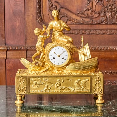 Lot 203 - Empire Gilt-Bronze Figural Mantel Clock Depicting a Shipwreck