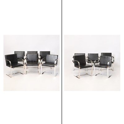 Lot 640 - Set of Eleven Mies van der Rohe Metal and Upholstered Flat Art "Brno" Armchairs
