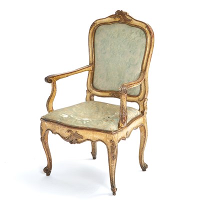 Lot 111 - Italian Rococo Painted and Parcel-Gilt Armchair