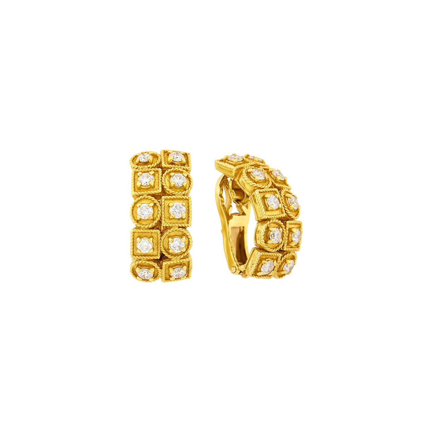 Lot 148 - Ilias Lalaounis Pair of Gold and Diamond Half-Hoop Earclips