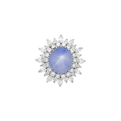 Lot 1124 - Platinum, Star Sapphire and Diamond Ring