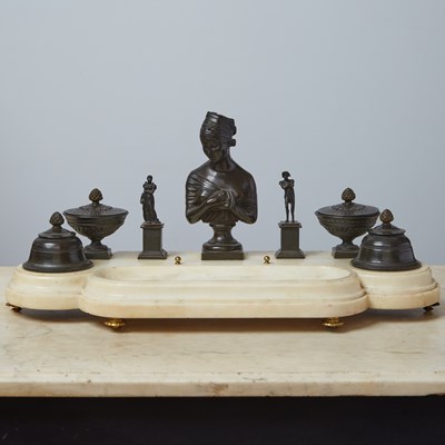 Lot 256 - French Second Empire White Marble and Patinated Bronze Inkwell