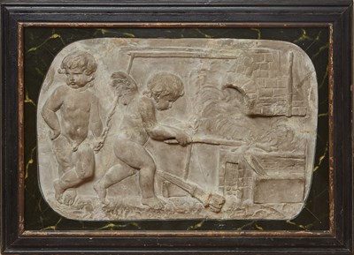 Lot 101 - 18th Century Plaster Plaque in an Ebonized and Marbleized Wood Frame