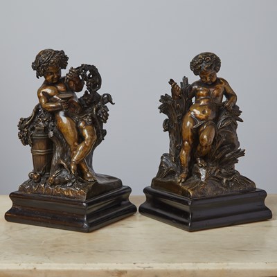 Lot 189 - Set of Two Italian Bronze Allegorical Figures of Putti on Ebonized Bases