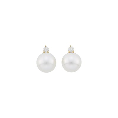 Lot 13 - Pair of Gold, South Sea Cultured Pearl and Diamond Earrings