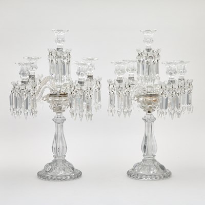 Lot 354 - Pair of Baccarat Cut Glass Five-Light Candelabra