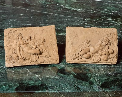 Lot 193 - Pair of Terracotta Plaques Portraying Satyresses at Play with Satyr Children