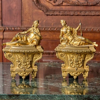 Lot 68 - Pair of Louis XIV Gilt-Bronze Figural Chenets Depicting River Gods