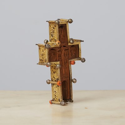 Lot 67 - Greek Orthodox Gilt-Bronze and Carved Wood Cross