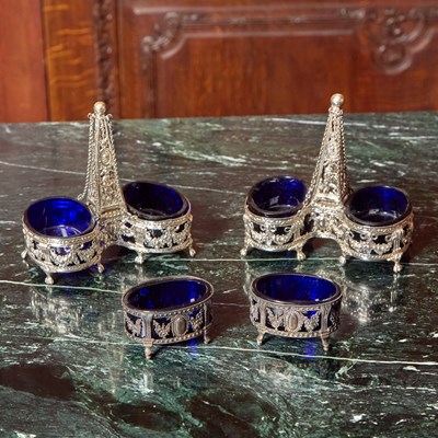 Lot 199 - Set of Four Louis XVI Silver and Cobalt Glass Salts