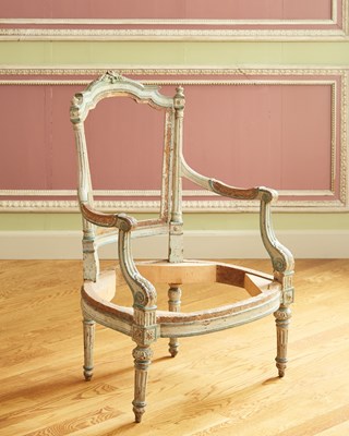 Lot 255 - Fine Louis XVI Carved and Blue Painted Fauteuil Frame