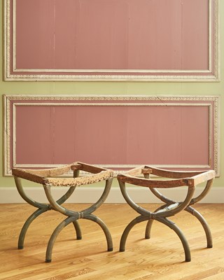 Lot 254 - Pair of Neoclassical Painted Curule-Form Stool Frames